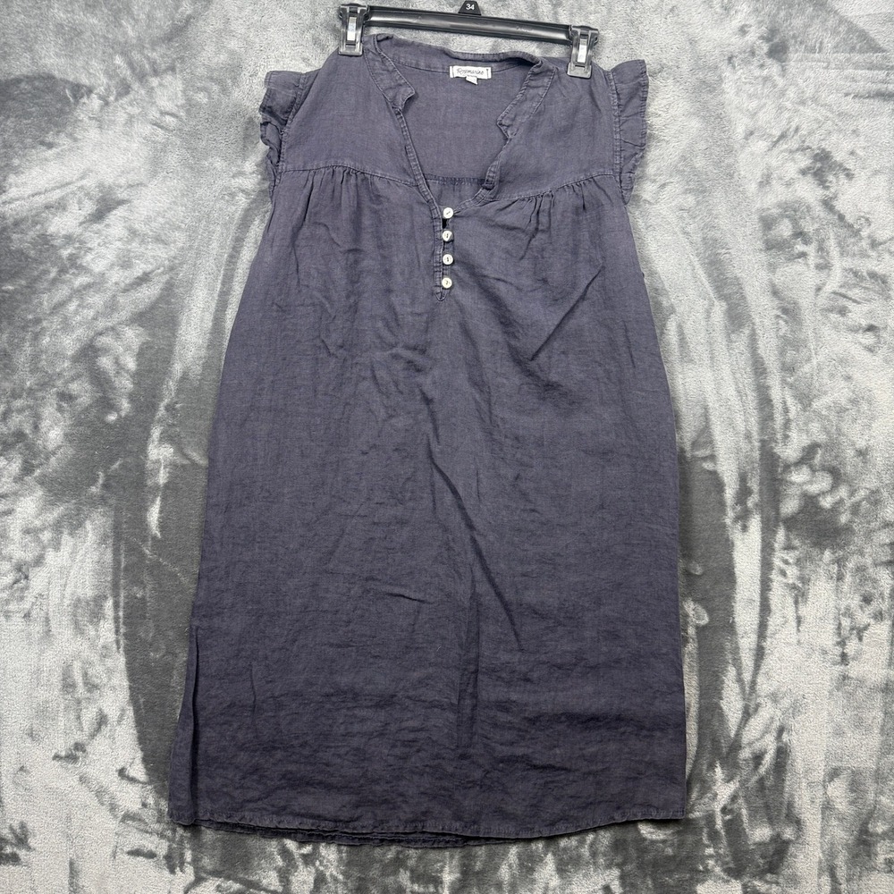 Rosemarine Linen Shift Dress Women Large Grey Ruffle Sleeve Button Front Italy